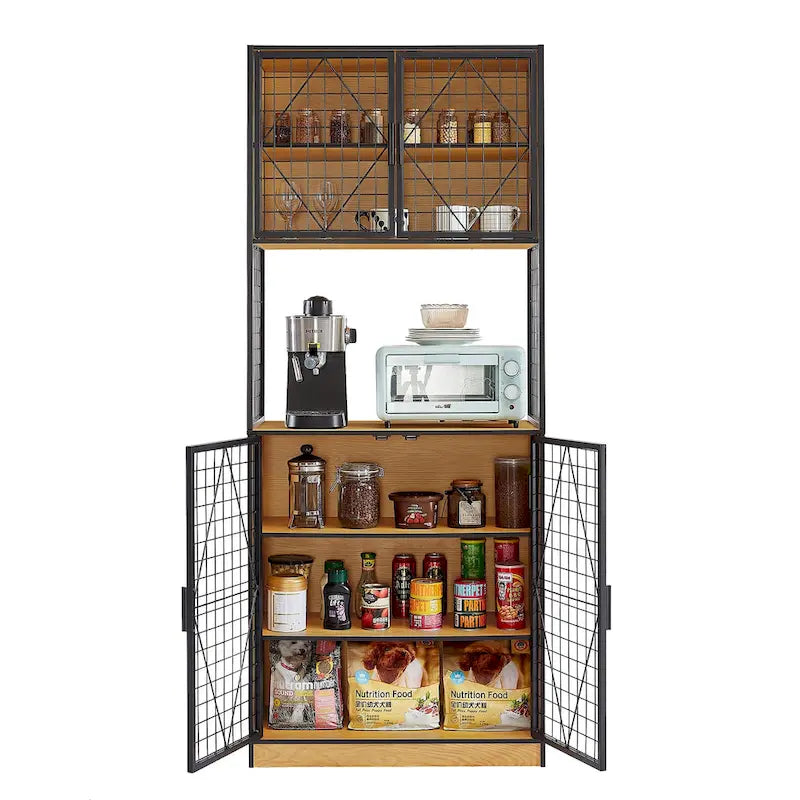 72 Kitchen Pantry Cabinet with Door and Shelves, Tall Kitchen Hutch Cabinet with Microwave Stand