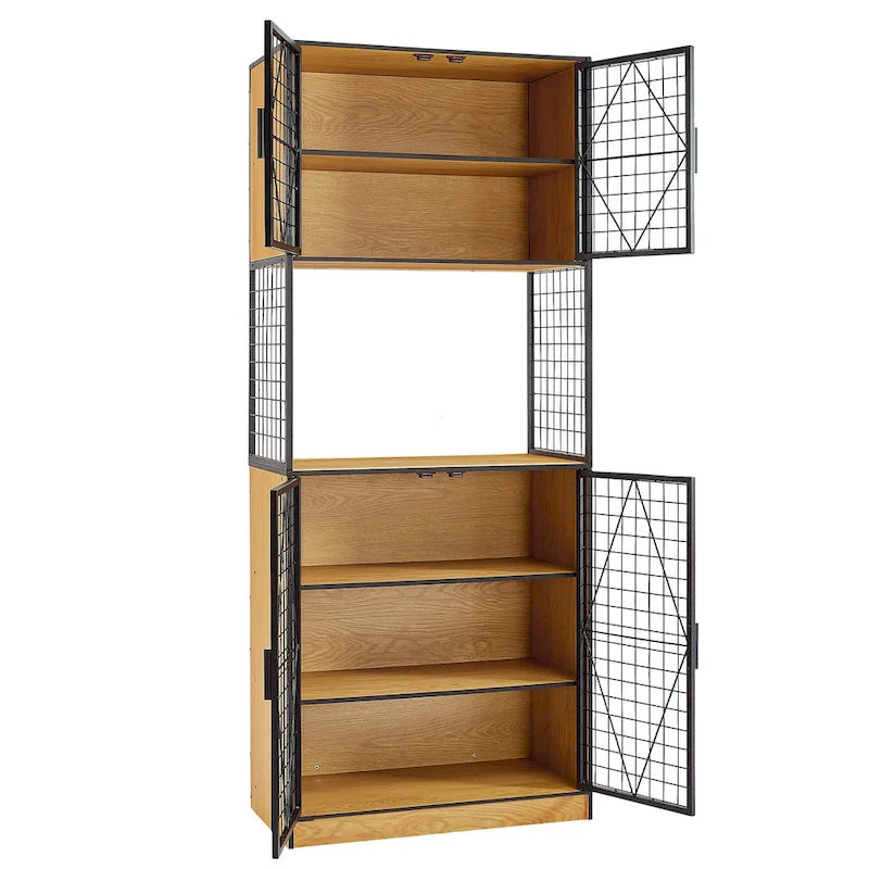 72 Kitchen Pantry Cabinet with Door and Shelves, Tall Kitchen Hutch Cabinet with Microwave Stand