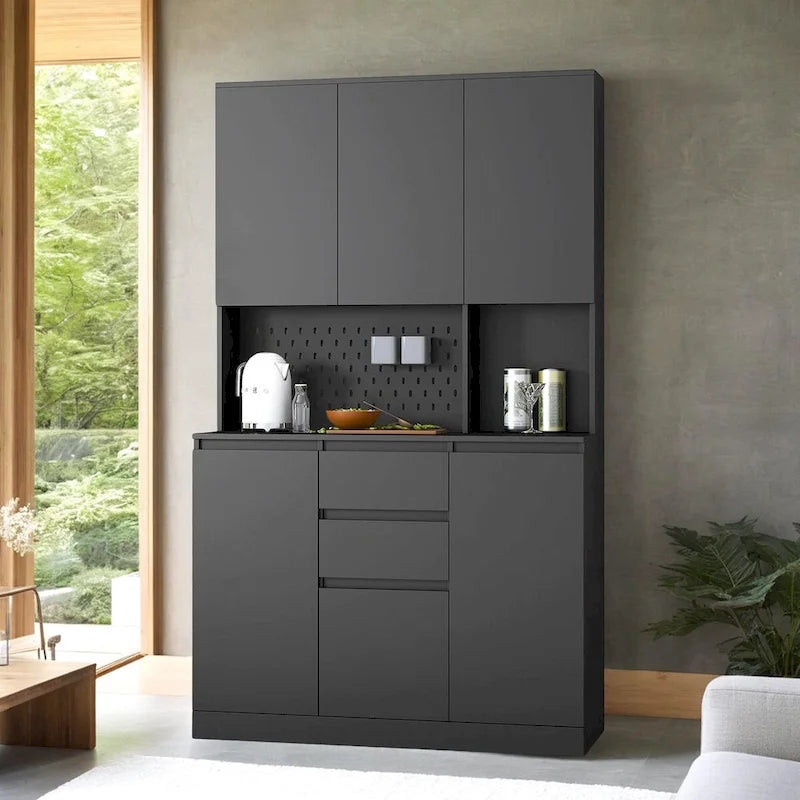 74 Freestanding Kitchen Pantry Cabinet Cupboard with 6 Doors,3 Shelves and 2 Drawer,Versatile Wardrobe & Kitchen Cabinet