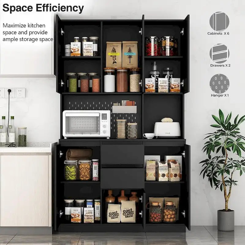 74 Freestanding Kitchen Pantry Cabinet Cupboard with 6 Doors,3 Shelves and 2 Drawer,Versatile Wardrobe & Kitchen Cabinet