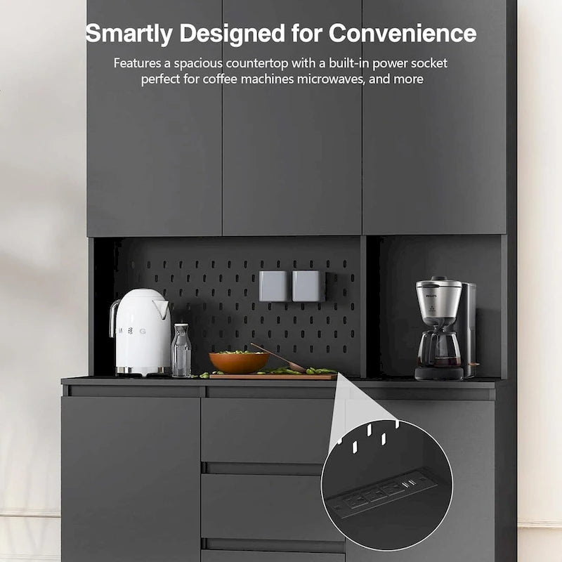 74 Freestanding Kitchen Pantry Cabinet Cupboard with 6 Doors,3 Shelves and 2 Drawer,Versatile Wardrobe & Kitchen Cabinet