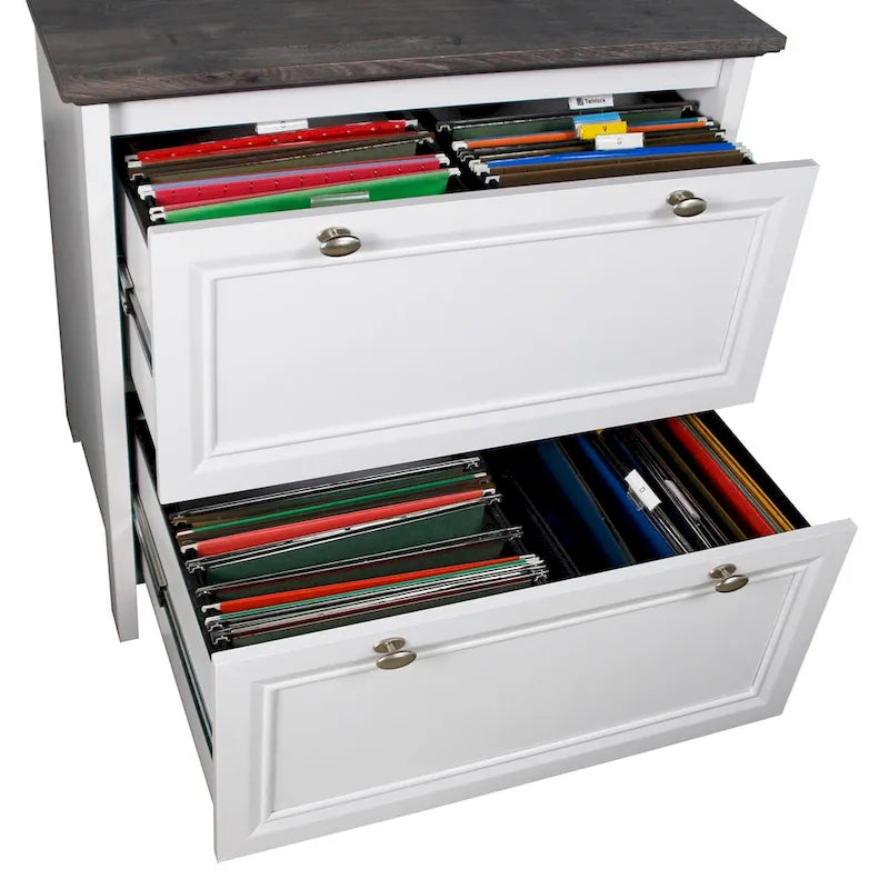 Grey Oak and White Finish 2 Drawer Lateral Filing Cabinets