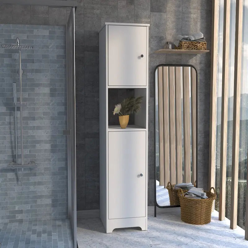 Linen Cabinet, Four Interior Shelves, Light Oak Finish,High quality and durable
