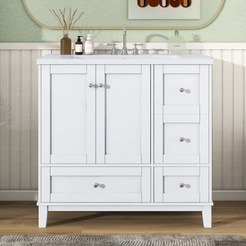 36 Inch Modern Bathroom Vanity with USB Charging and Single Resin top