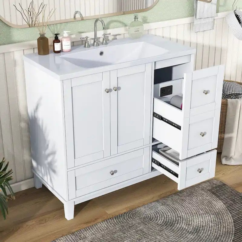 36 Inch Modern Bathroom Vanity with USB Charging and Single Resin top