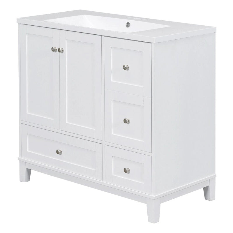 36 Inch Modern Bathroom Vanity with USB Charging and Single Resin top
