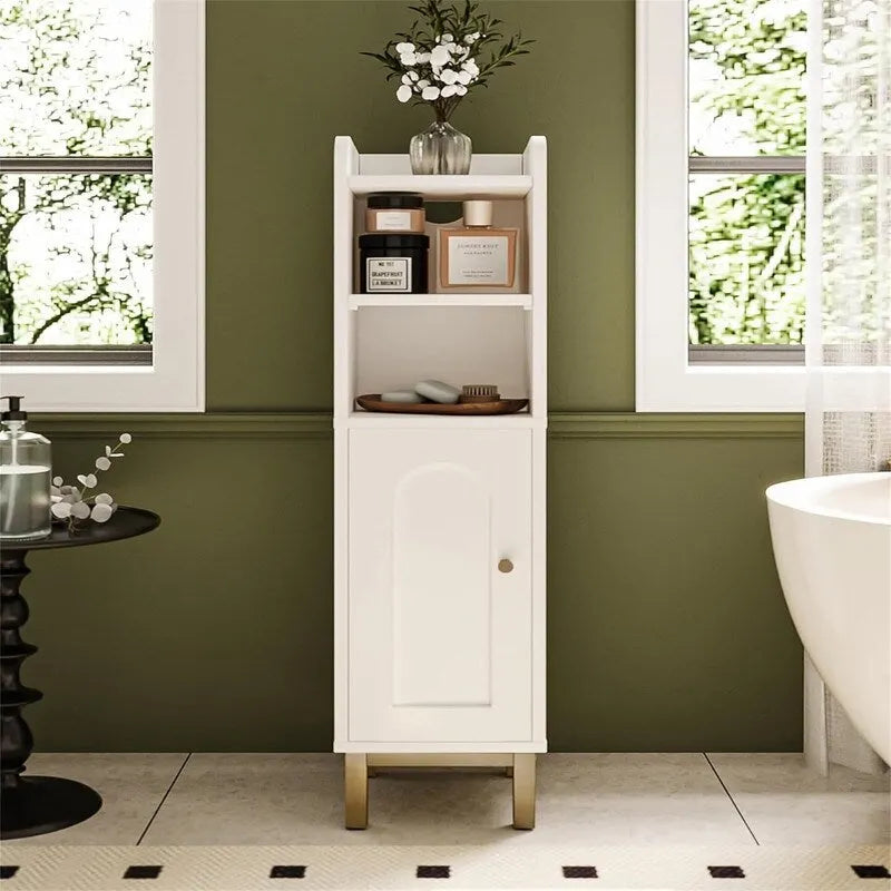 Bathroom Storage Cabinet Small Corner Floor Cabinet with Door and Shelves - 7.87D x 7.87W x 32.65H