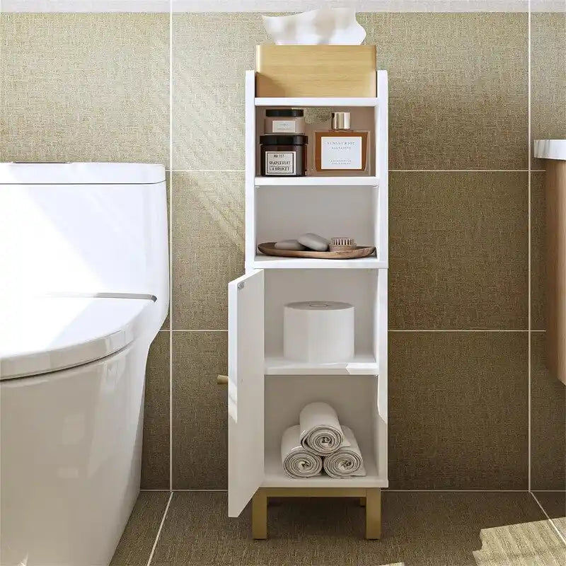Bathroom Storage Cabinet Small Corner Floor Cabinet with Door and Shelves - 7.87D x 7.87W x 32.65H