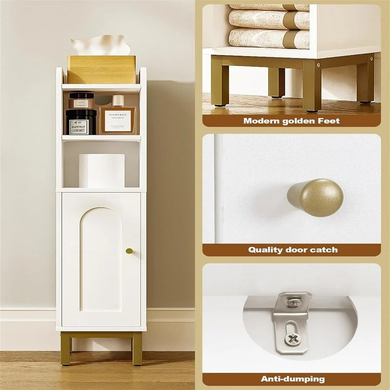 Bathroom Storage Cabinet Small Corner Floor Cabinet with Door and Shelves - 7.87D x 7.87W x 32.65H