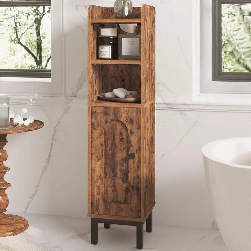 Bathroom Storage Cabinet Small Corner Floor Cabinet with Door and Shelves - 7.87D x 7.87W x 32.65H