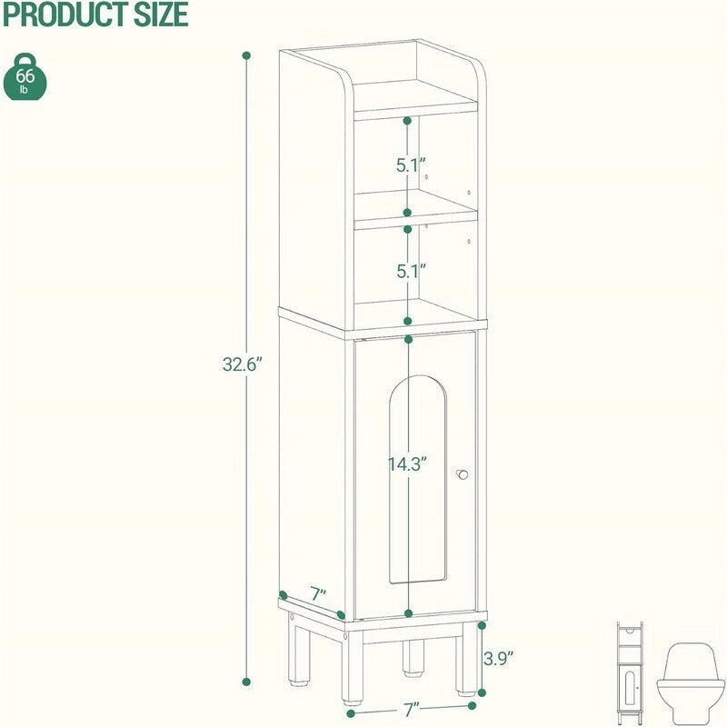 Bathroom Storage Cabinet Small Corner Floor Cabinet with Door and Shelves - 7.87D x 7.87W x 32.65H