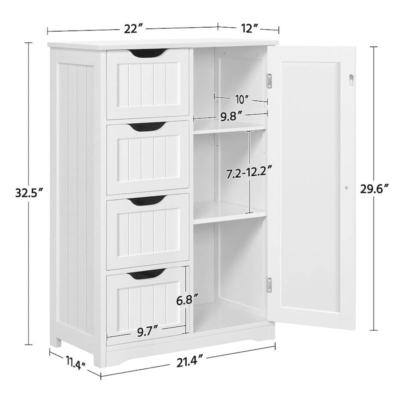 4-Tier Wooden Bathroom Floor Cabinet for Bathroom Kitchen - N/A