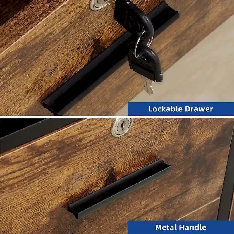 2 Drawer Lateral Wood Filing Cabinet with Lock and Open Shelves for Home Office